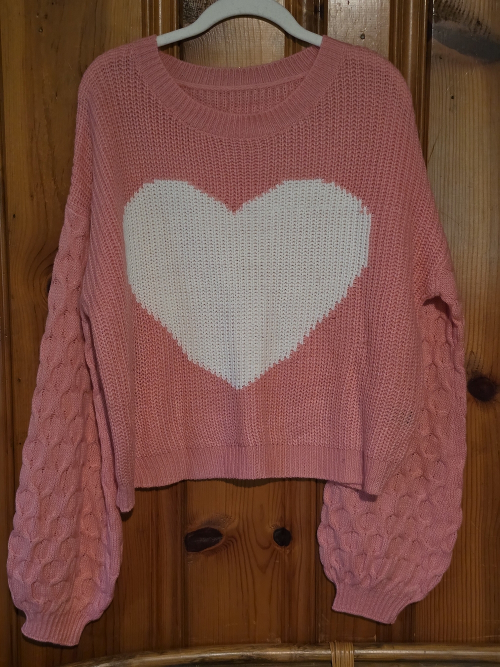 SHEIN Pink Crewneck Sweater with White Heart